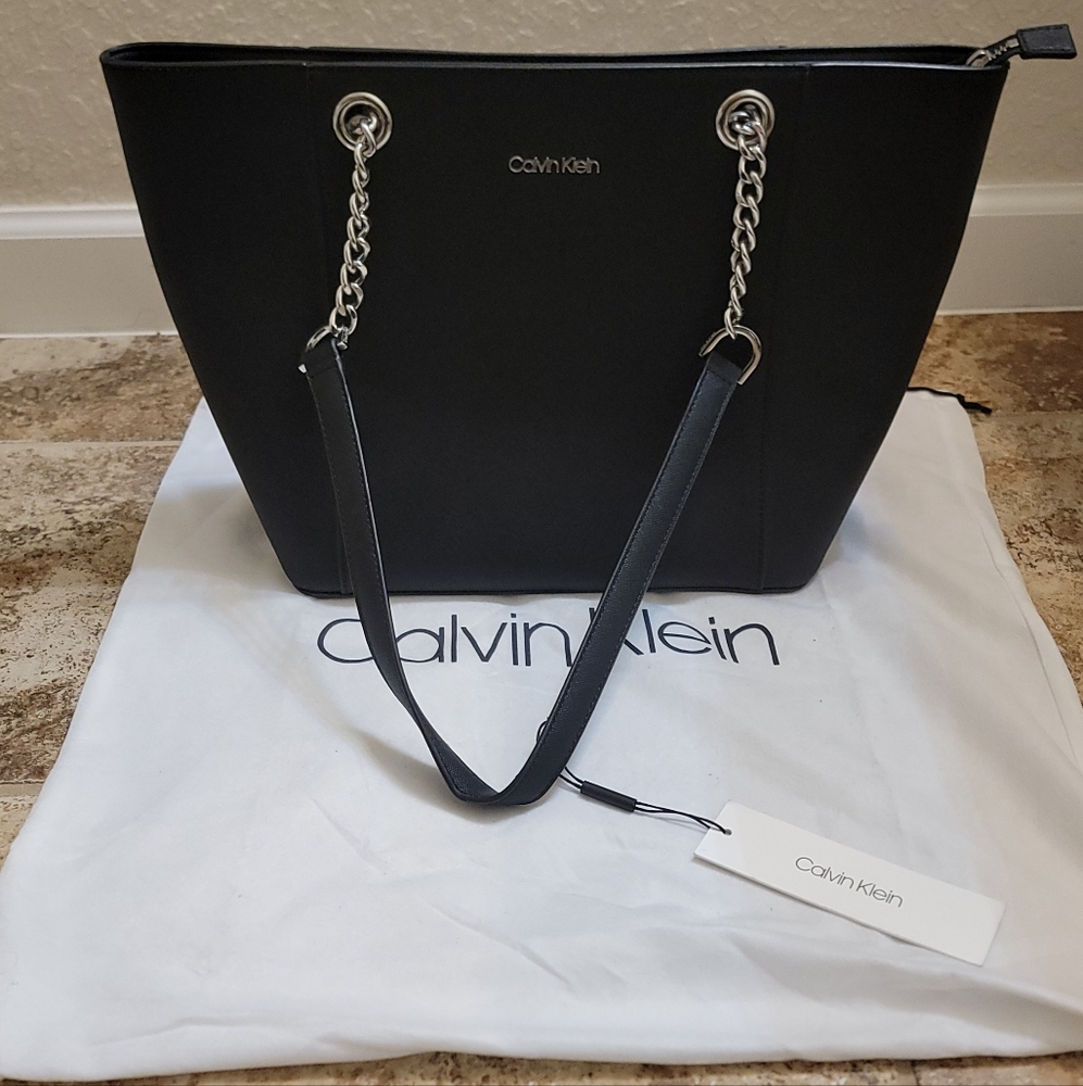 Calvin Klein Hayden Black Tote with Silver Accents